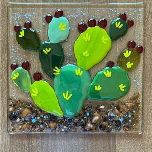 Fused Glass Cactus Tile